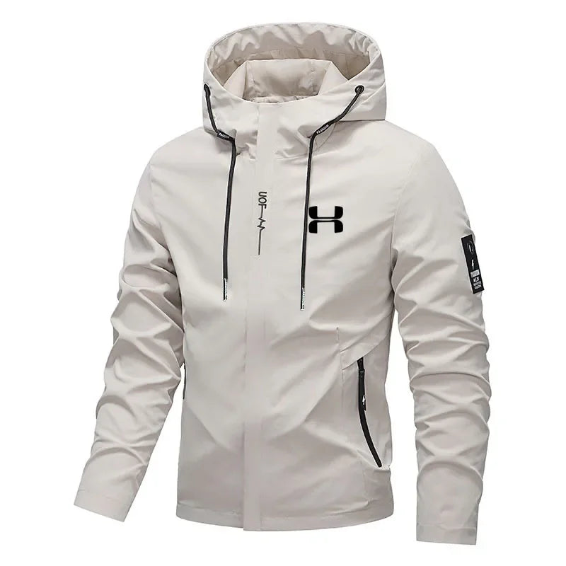 Men's Spring Autumn Streetwear Hooded Jacket 2026 New Casual Zip Up Loose Coat Outdoor Hiking Jogging Activewear Windbreaker