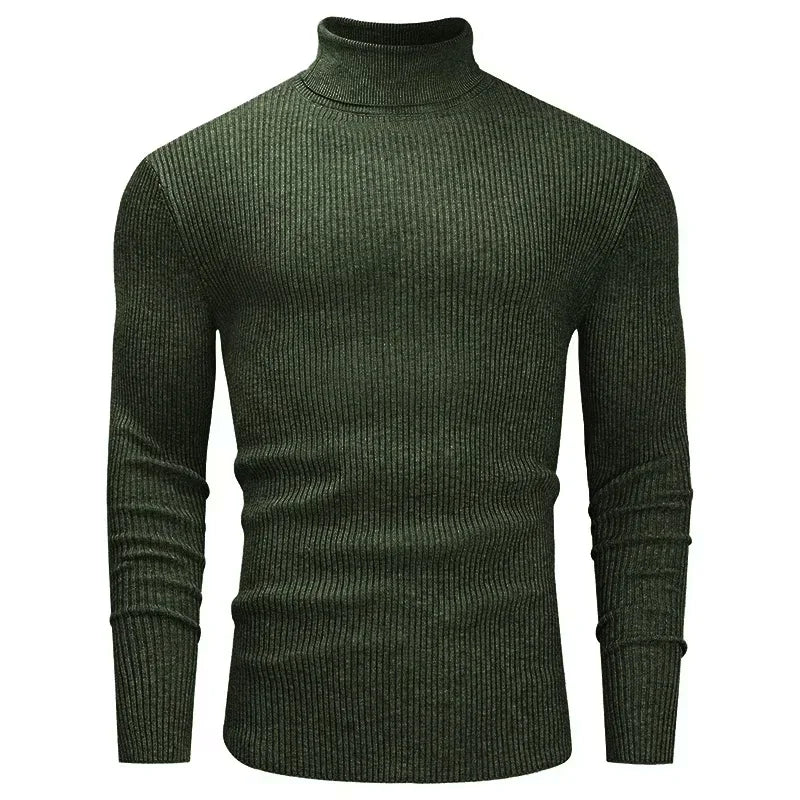 New Men's Slim Fit Turtleneck Sweater Casual Twist Patterned Pullover Knitted Sweaters Autumn Long Sleeve Stripe Streetwear