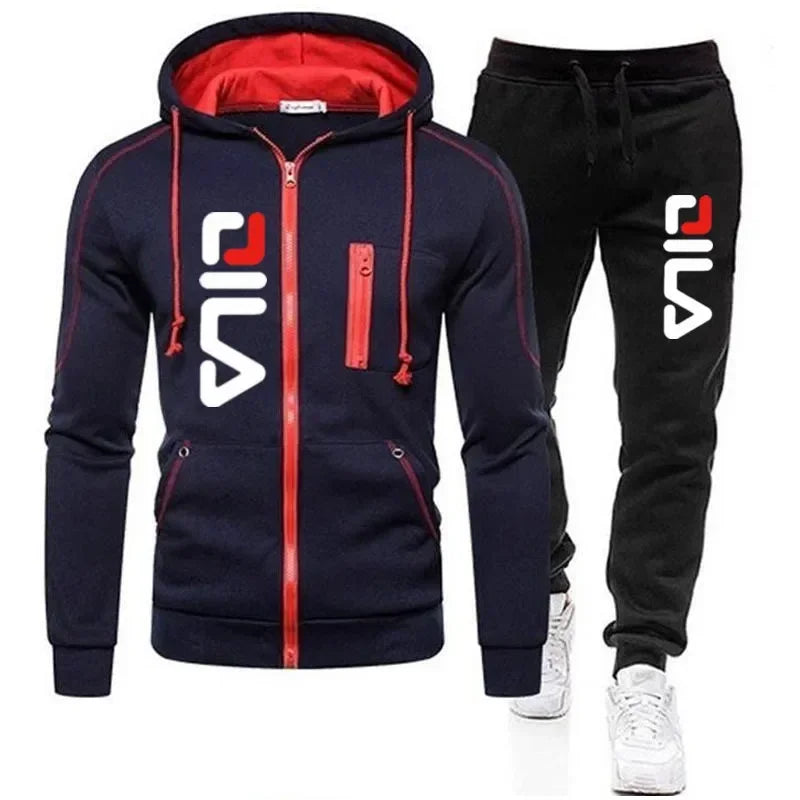 Fashion autumn/Winter men's casual suit,2025 new men's zipper jacket hooded jumper + sweatpants 2 sets, outdoor jogging jacket