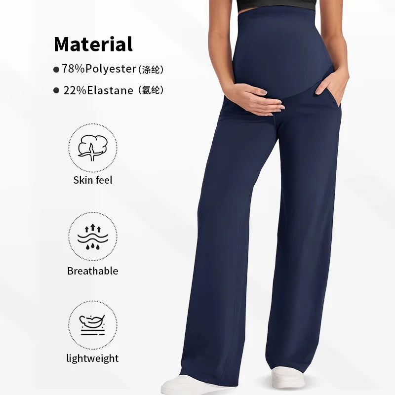 New Maternity Women Pants Solid Spring Autumn Wide-legged Pants High-waisted Loose Pants Casual Straight Pants Pregnant Clothing