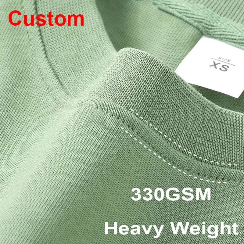 DIY Custom LOGO Thick Neck Drop Shoulder Big Size Style 330gsm High Qualtity Oversize Heavy Weight T-shirt for Men Streetwear