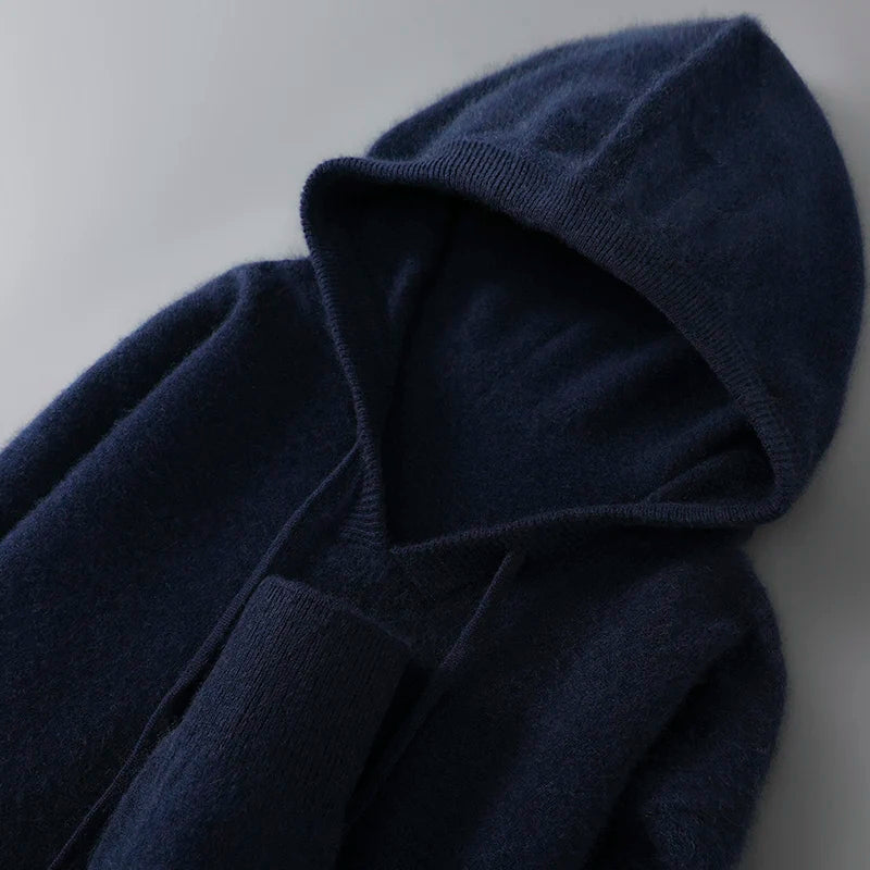 DjzDsm Autumn Winter Men's Sweater 100% Merino Wool Thick Hooded Pullover Soft Knitwear Casual Comfort Wool Clothing Tops