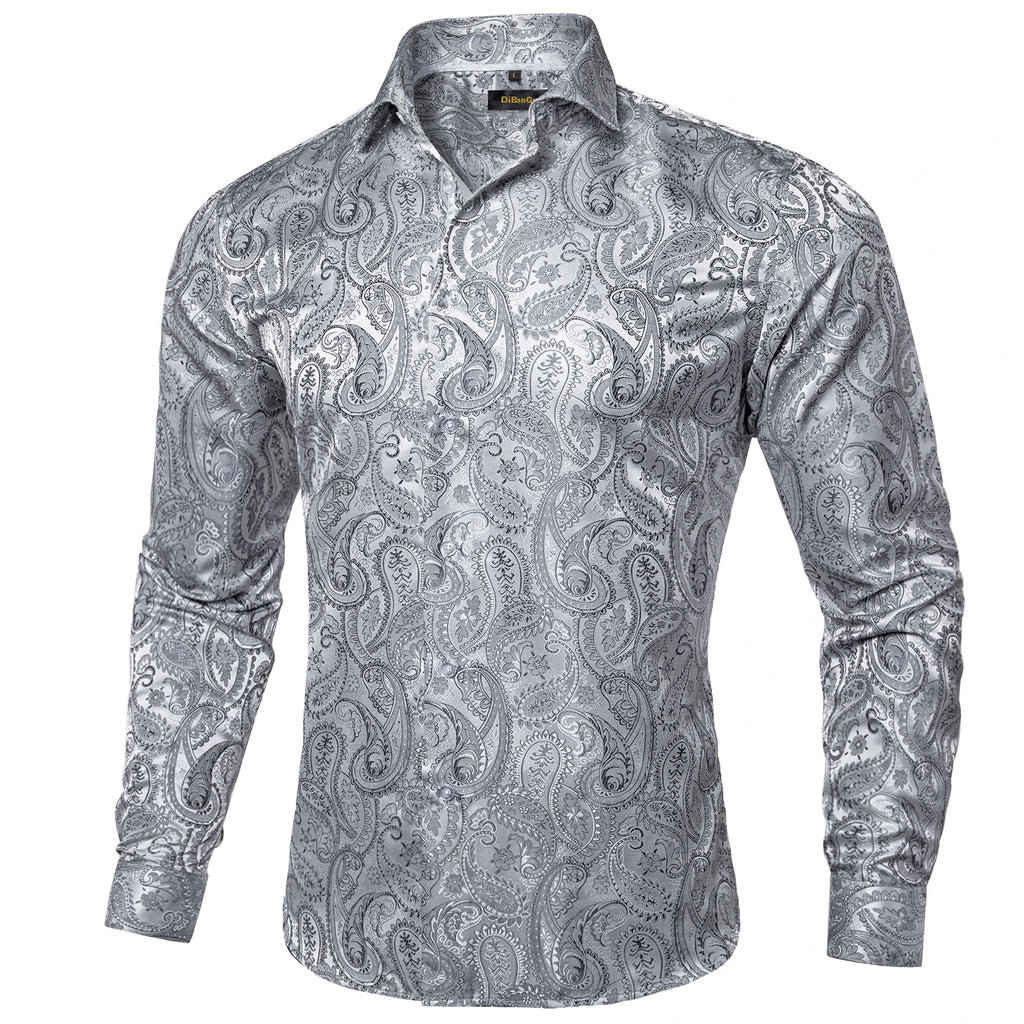 Brand New Men's Royal Blue Business Shirts Luxury Fashion Paisley Long Sleeve Turn-Down Collar Social Shirt Male Casual Blouse