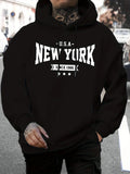 New York Letter Print Street Scool Men Women Hooded Sweatshirt Autumn Winter Daily Outdoor Fitness Casual Loose Warm Sportswear