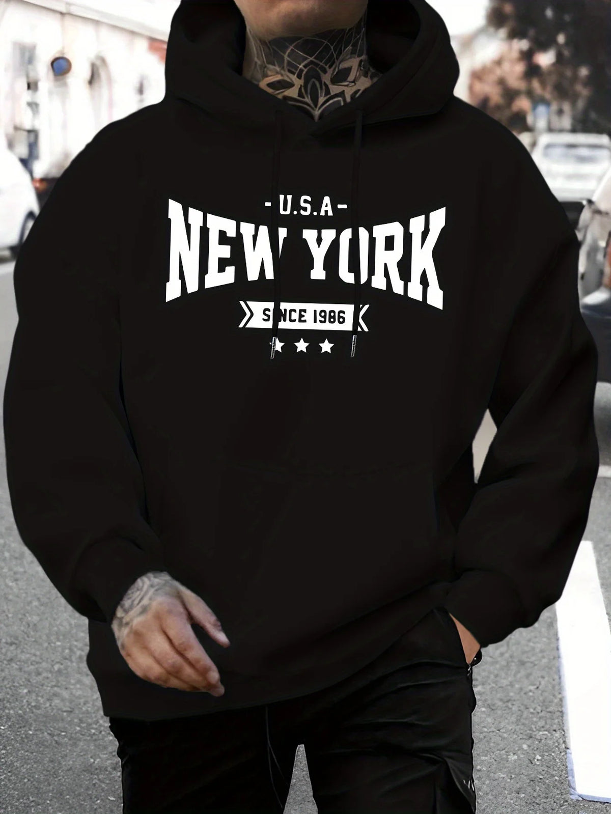 New York Letter Print Street Scool Men Women Hooded Sweatshirt Autumn Winter Daily Outdoor Fitness Casual Loose Warm Sportswear