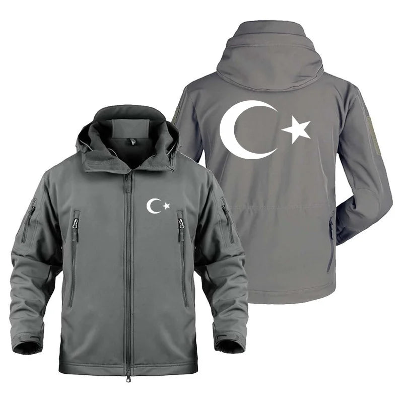 Turkey Flag Print Outdoor Military Tactical Shark Skin Man Coats Fleece Warm SoftShell Jackets for Men