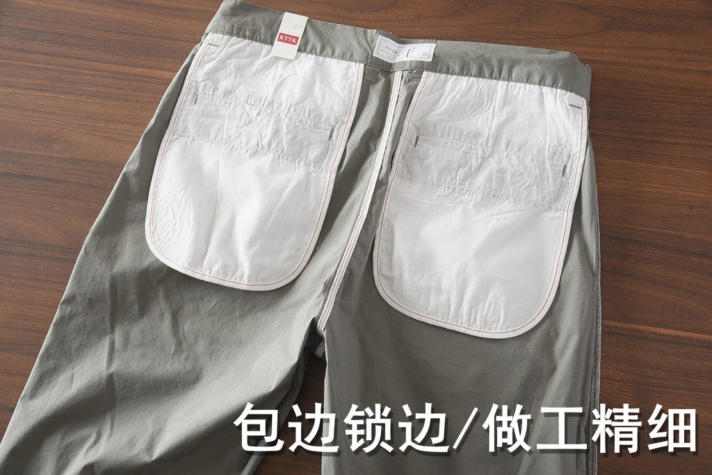 221# Summer New American Retro Thin Quick-drying Elastic Pants Men's Simple 97% Cotton Washed Commute Casual Straight Trousers