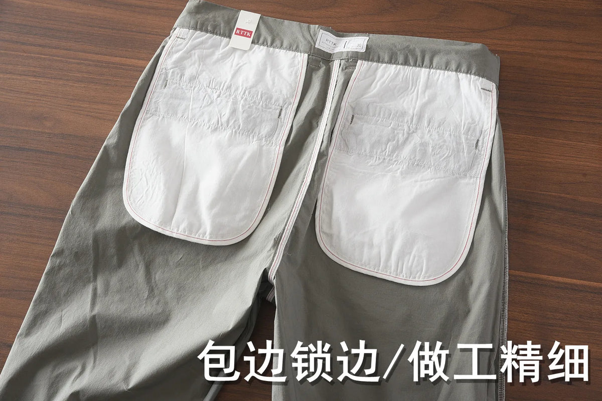 221# Summer New American Retro Thin Quick-drying Elastic Pants Men's Simple 97% Cotton Washed Commute Casual Straight Trousers