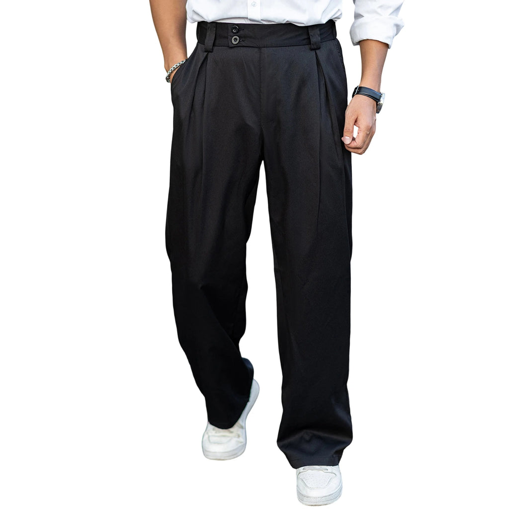 Men’s Wide Leg Dress Pants High Waist Pleated Front Long Pants Casual Business Pants
