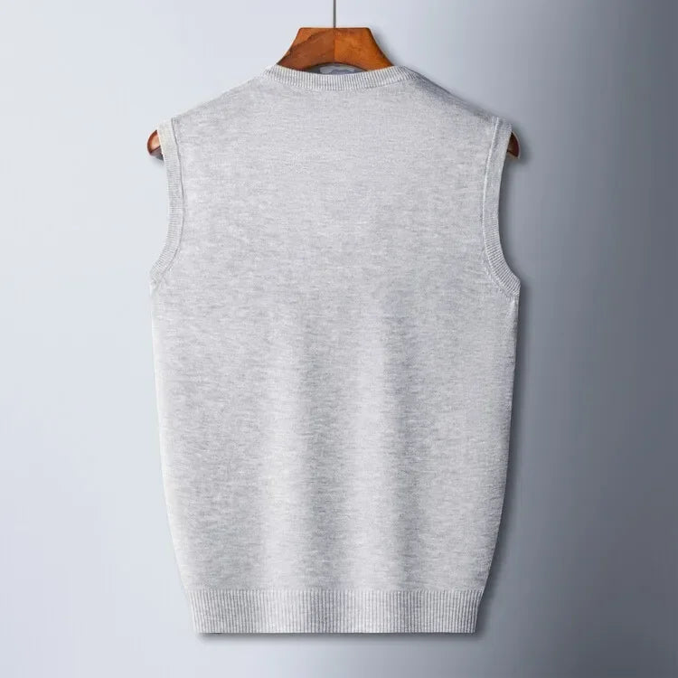 New Men's Business Casual Pullover Wear Warm Sleeveless Wool Knitted Sweater Vest Tops