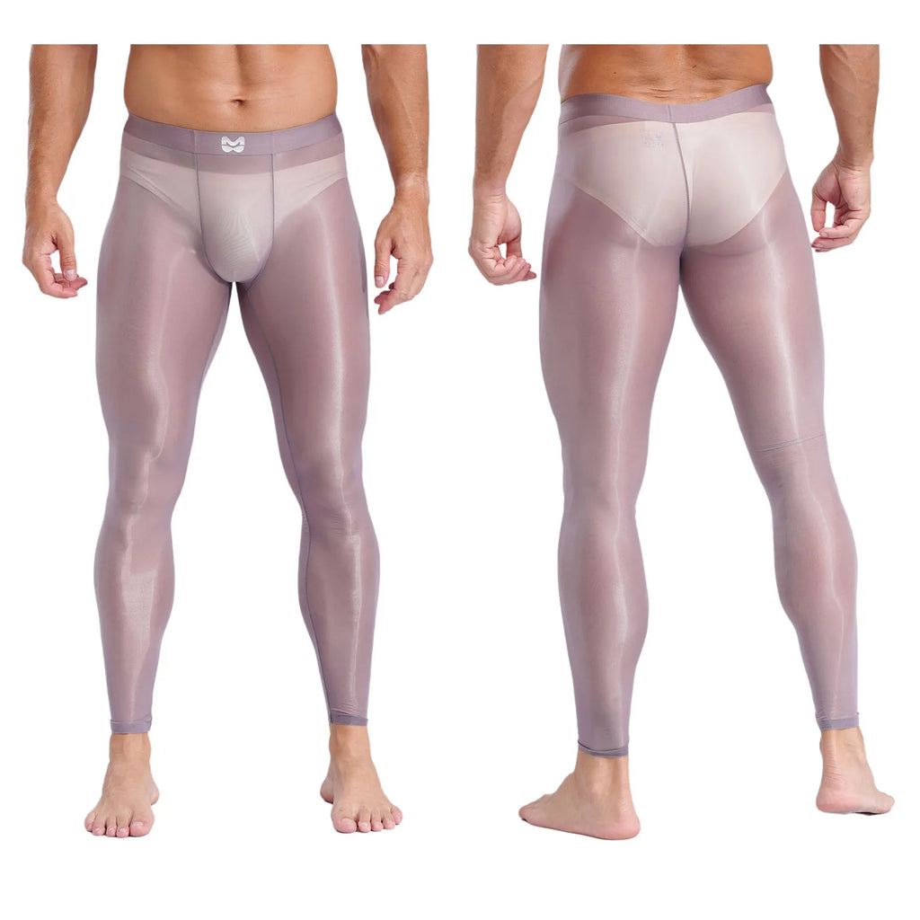 Mens Stretchy Compression Pants Skinny Sweatpants See Through Bulge Pouch Tights Ice Silky Yoga Gym Fitness Leggings Underwear