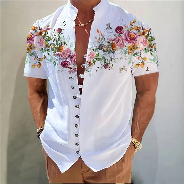 2025 Men Shirts New Print Button Shirt Fashion Stand Collar Loose Fitting Men's Shirts Casual Streetwear Comfortable