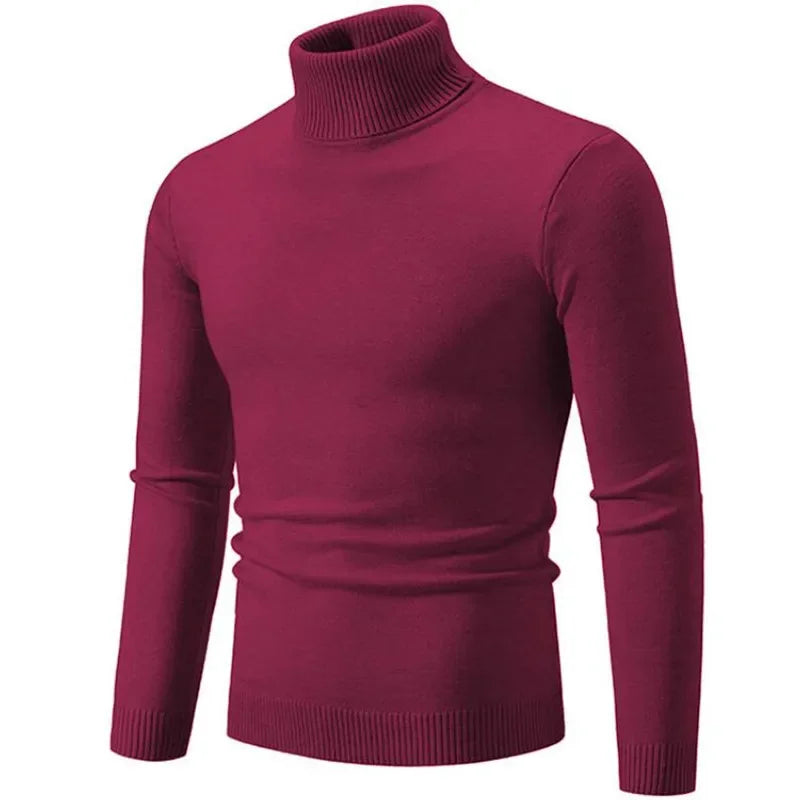 2024 Men's High Neck Sweater Solid Color Pullover Autumn And Winter Turtleneck Warm Bottoming Shirt Casual Woolen Sweater 5XL-M