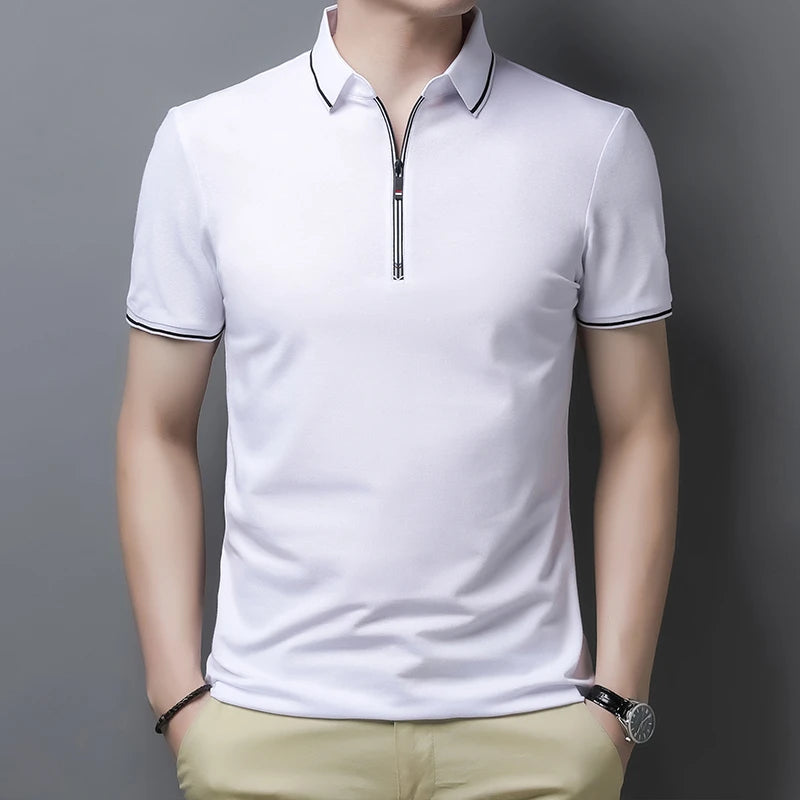New Men's Casual and Fashionable Solid Color Short Sleeved Polo Shirt