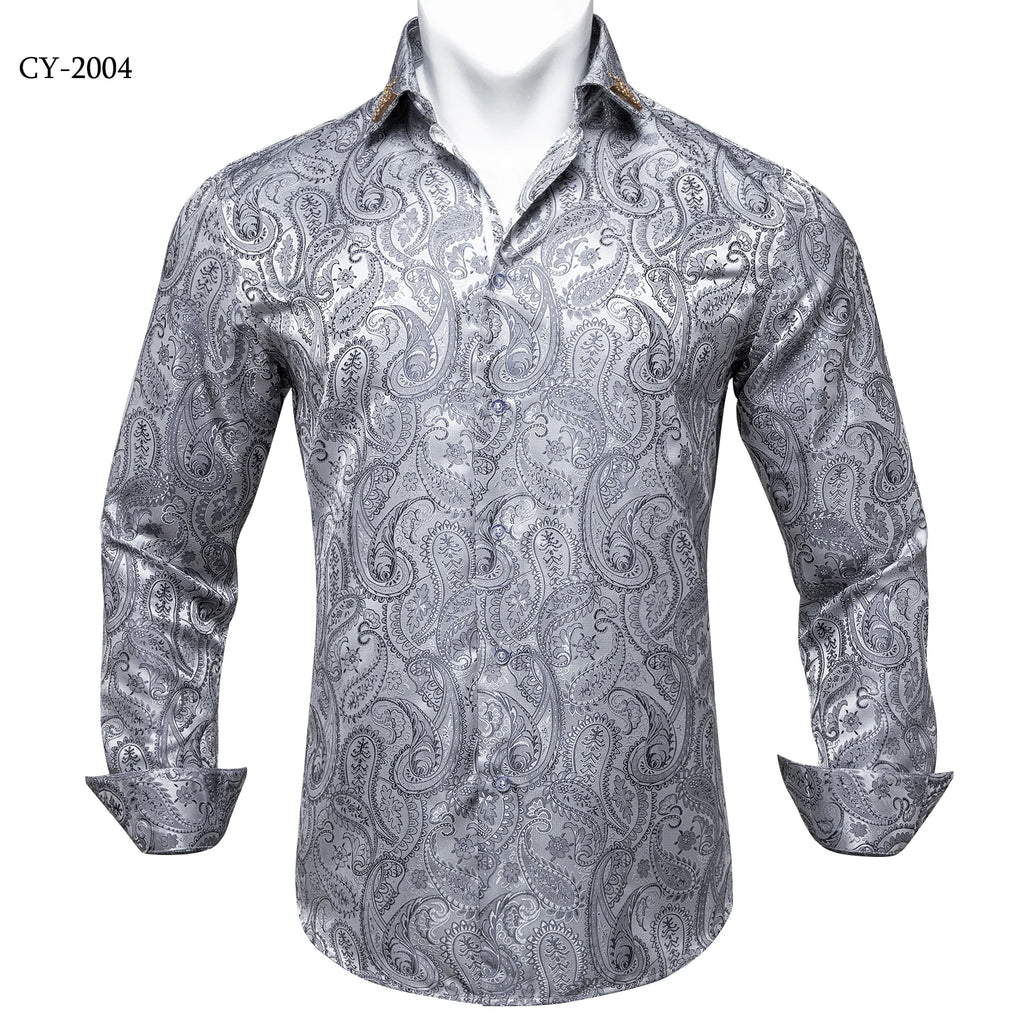 Brand New Men's Royal Blue Business Shirts Luxury Fashion Paisley Long Sleeve Turn-Down Collar Social Shirt Male Casual Blouse