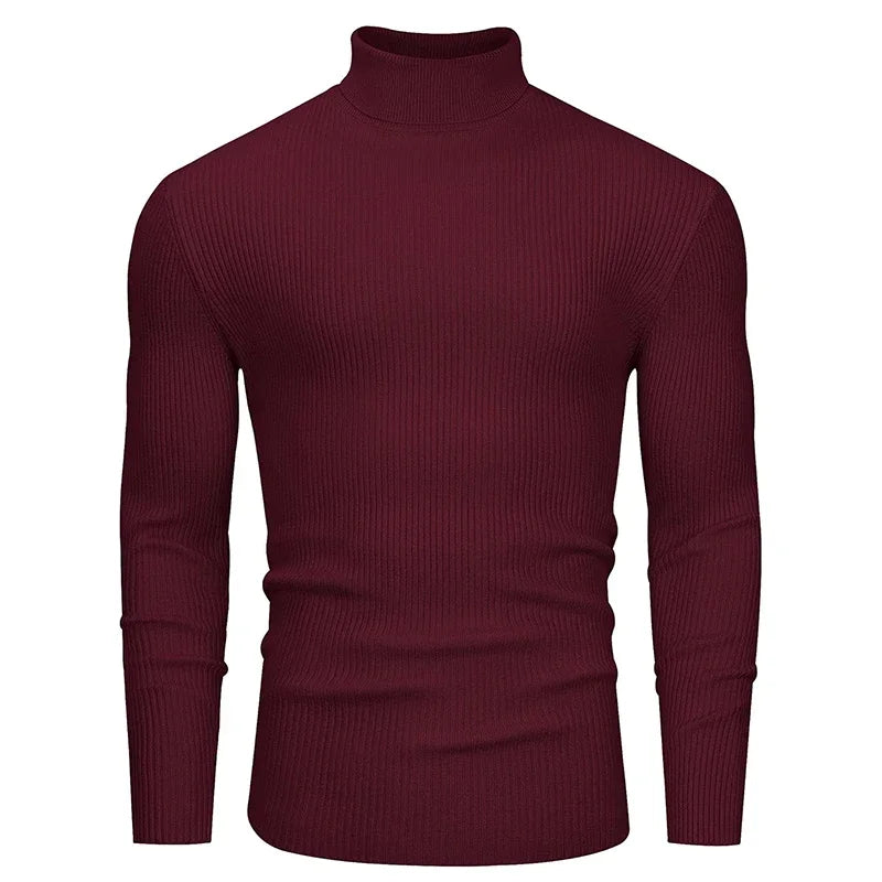 New Men's Slim Fit Turtleneck Sweater Casual Twist Patterned Pullover Knitted Sweaters Autumn Long Sleeve Stripe Streetwear