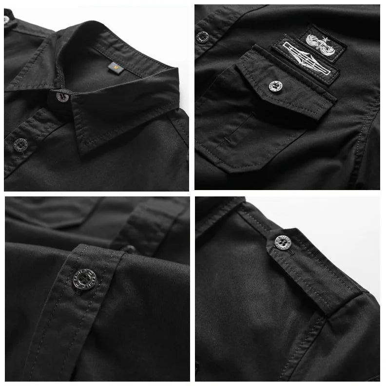New Summer Men Short Sleeved Tooling Shirts Male Outdoor Multi Pockets Cargo Shirts Quality Men Cotton Casual Shirts Size 6XL