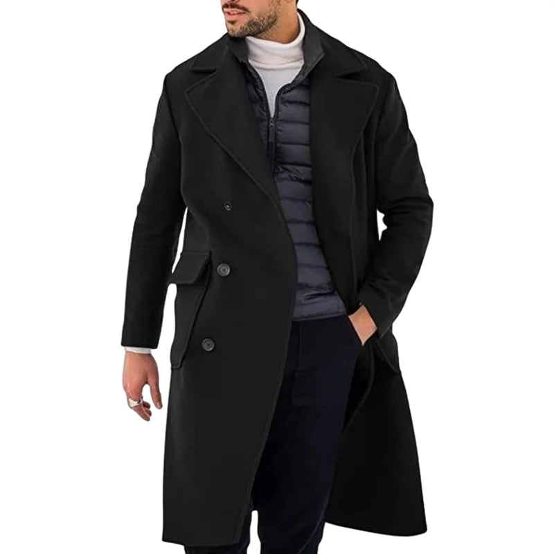 Streetwear Jackets Man Windbreaker Mid-length Men's Jackets Lapel Men's Clothing For Winter Male Coat