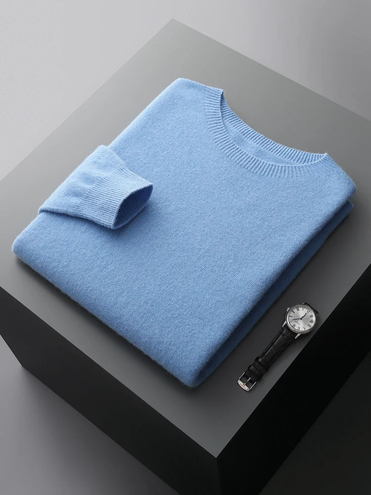 CHICUU Men Basic O-neck Wool Sweater Autumn Winter Long Sleeve Bottom Pullover 100% Merino Wool Knitwear Smart Casual Jumper Top