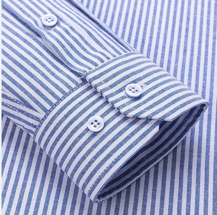 New Fashion Men's Oxford Shirts Long Sleeves Cotton Stripe Thin Soft Regular Fit Formal Shirt Pocket Social Blouse Male Clothing