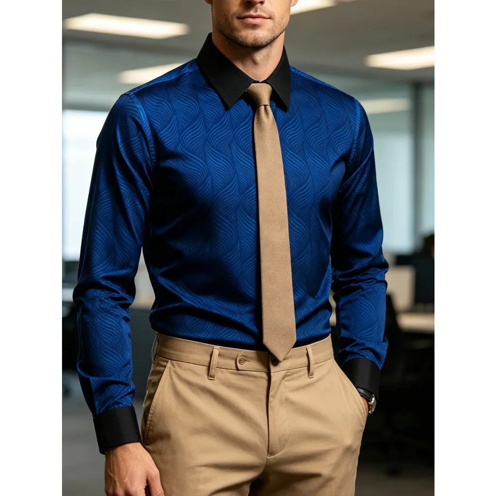 FGKKS Men Shirt Brand New Elegant Fashion European Long Sleeve Smart Casual Elastic Wrinkle-free Male Business Dress Shirts
