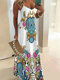 Vacation Dress for Women Floral Paisley Abstract Print Sleeveless Shift Dress Round Neck Summer Casual Maxi Dress Beach Party