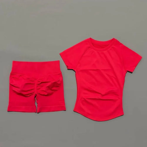 2 Pcs HISTELLO Impact Gym Sets Short Sleeve Seamless Yoga Clothing