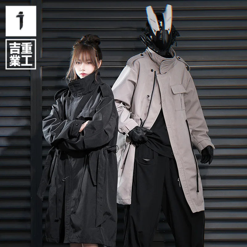 11 BYBB'S DARK Men Tactical Trench Jacket 2024 Autumn Long Coats Windbreaker Mens Loose Punk Functional Long Jackets Techwear