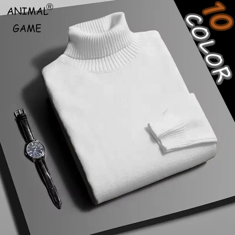 Animal Game Mens Knitwear Winter Turtleneck Sweater Slim Fit Long Sleeve Pullover Solid Trend Men Outdoor Coats Cold Blouse Man