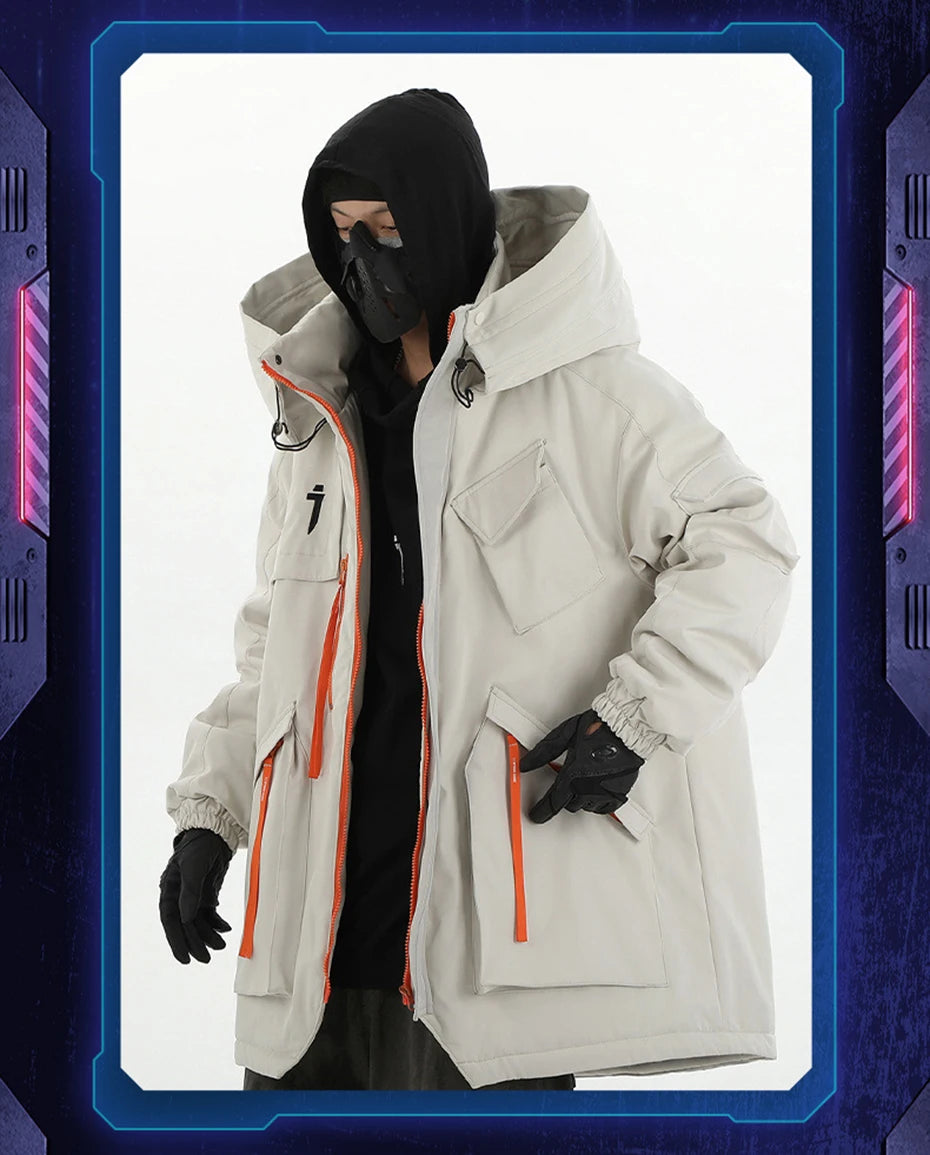 Mulit Pocket Winter Jackets Techwear Tactical Coats Men Fashion Streetwear Oversized Parkas Warm Hooded Jacket Windbreaker