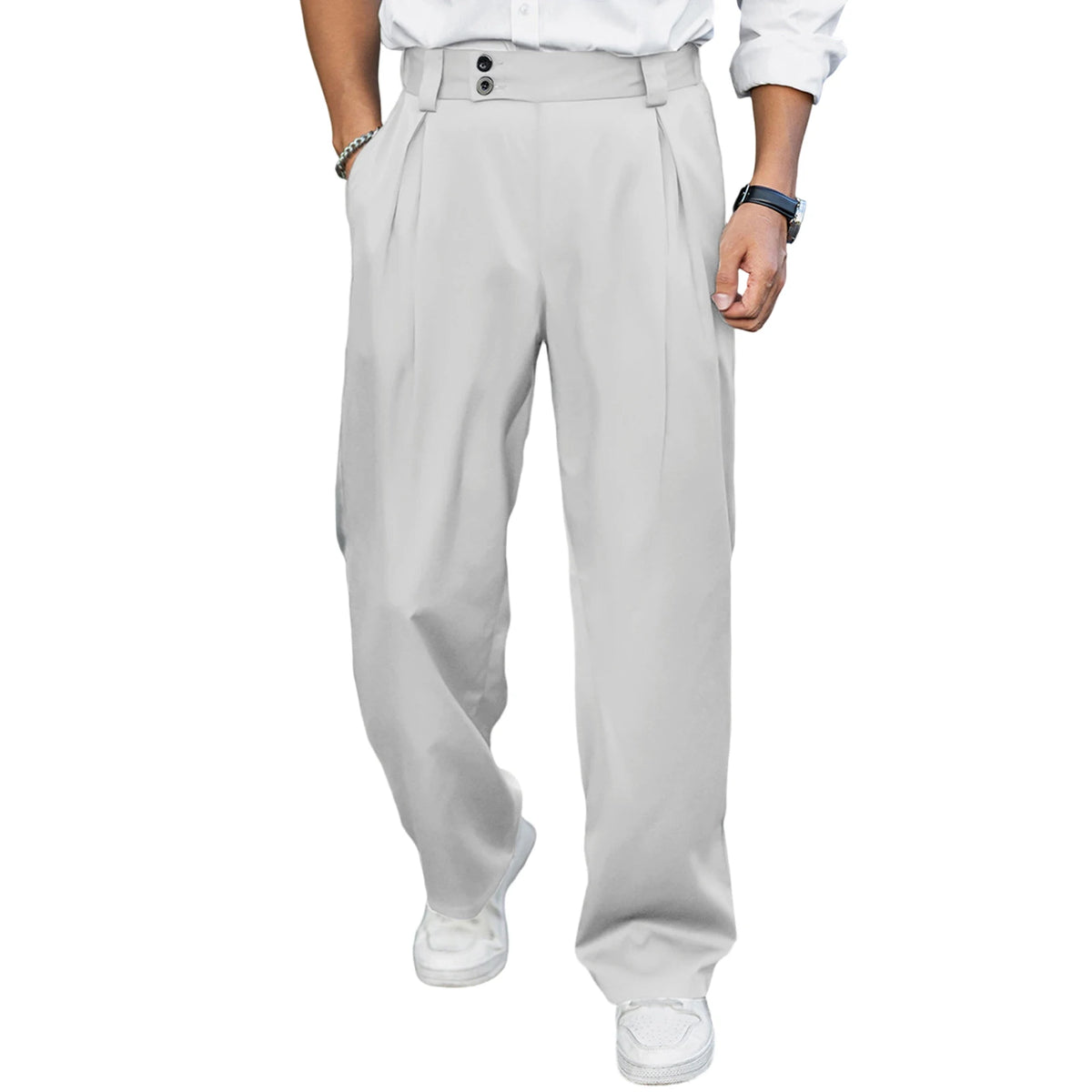 Men’s Wide Leg Dress Pants High Waist Pleated Front Long Pants Casual Business Pants