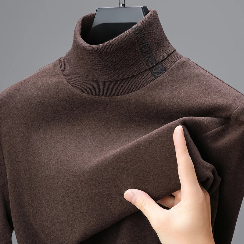 Fashion high neck exquisite letter embroidery men's sweater velvet warm T-shirt Korean style autumn winter new casual pullover