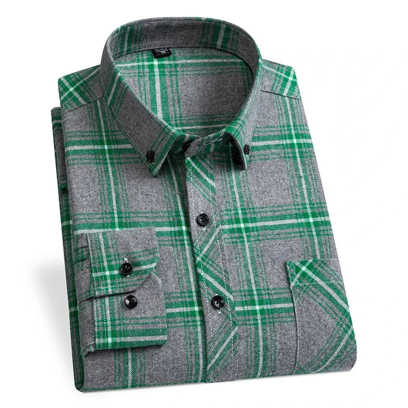 2024 Men  Regular Fit Soft Daily Casual Shirts Clothing Plus size Autumn Winter Fashion New Cotton Flannel Plaid Shirts