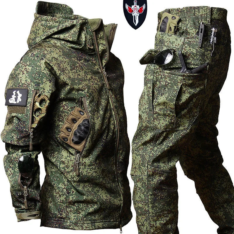 Shark Skin Soft Shell Autumn and Winter Plush Thickened Mountaineering Tactics Training Breathable Windproof Charge Suit