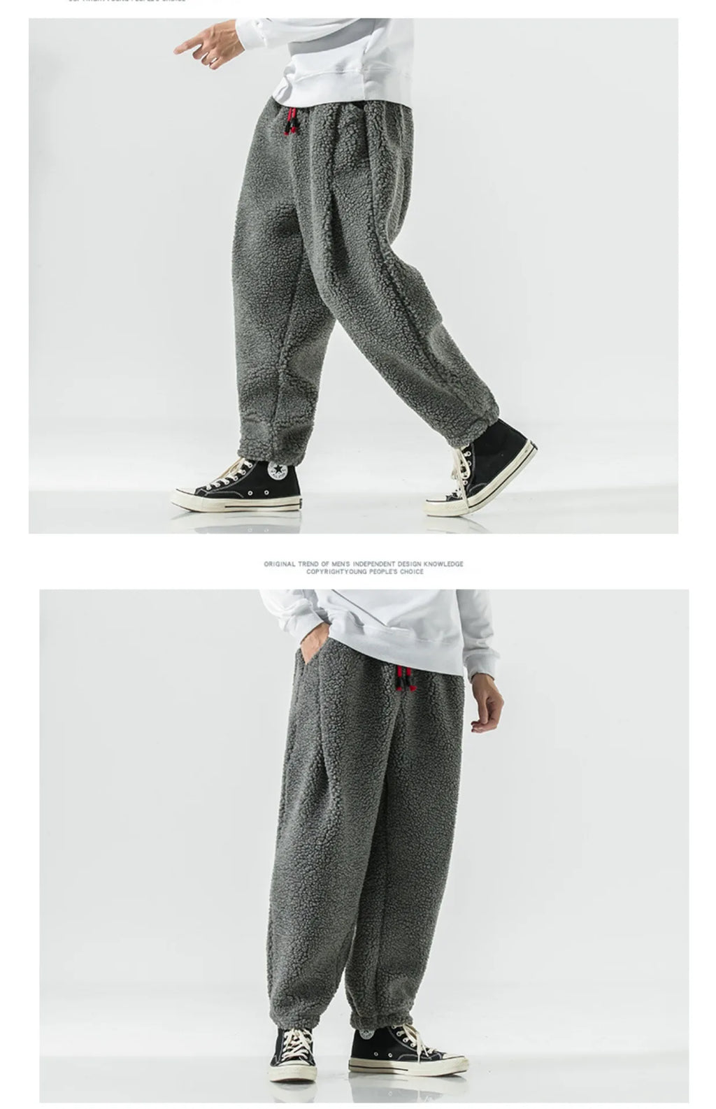 Winter Men's Lamb Wool Casual Pants Fleece Warm Elastic Waist Sweatpants Solid Thick Harem Pants Male Vintage Joggers Trousers