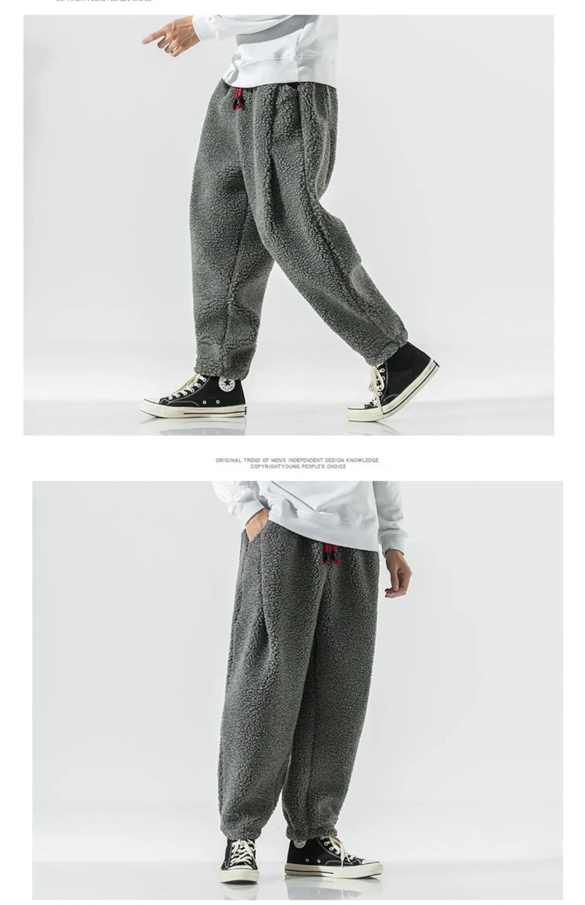 Winter Men's Lamb Wool Casual Pants Fleece Warm Elastic Waist Sweatpants Solid Thick Harem Pants Male Vintage Joggers Trousers