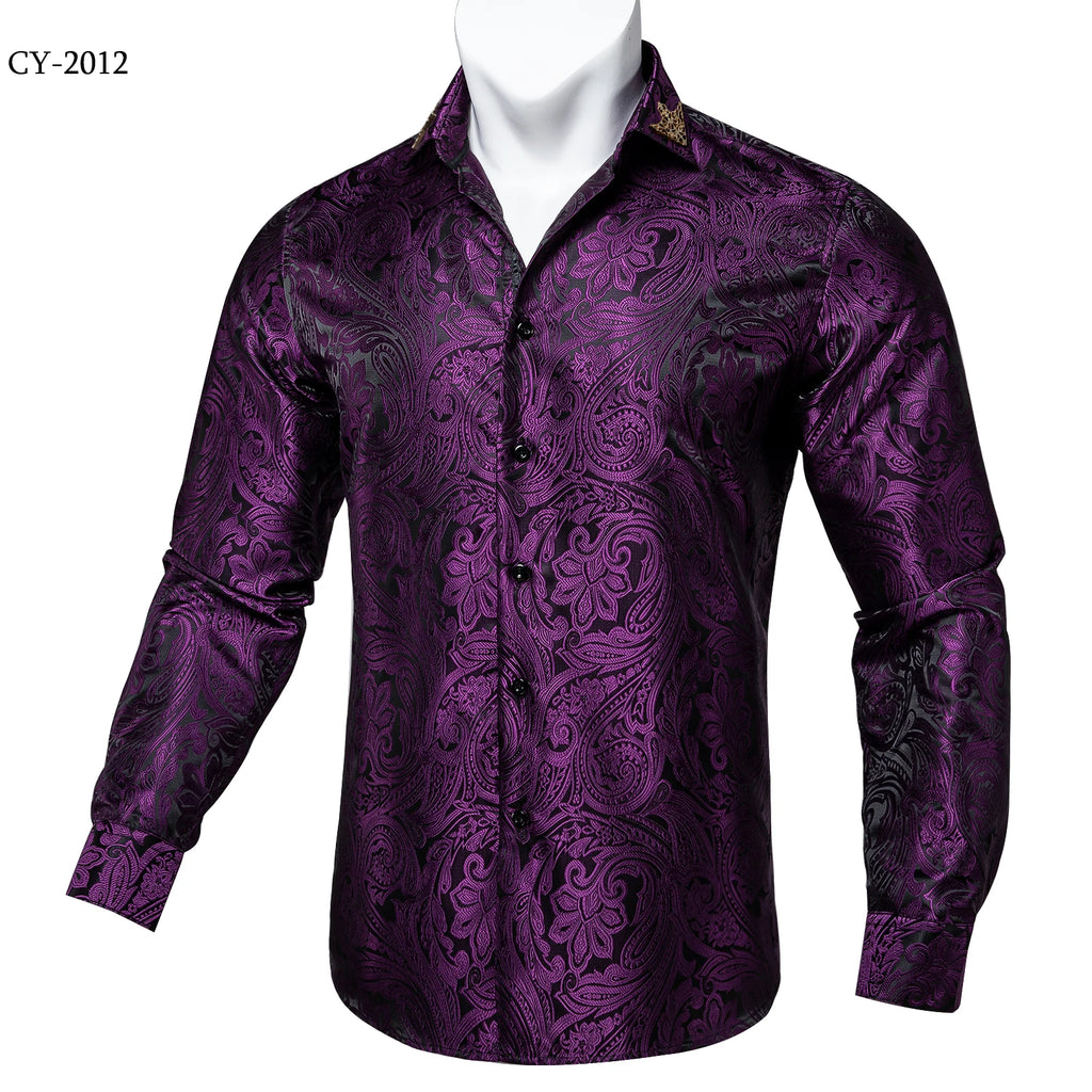 Brand New Men's Royal Blue Business Shirts Luxury Fashion Paisley Long Sleeve Turn-Down Collar Social Shirt Male Casual Blouse