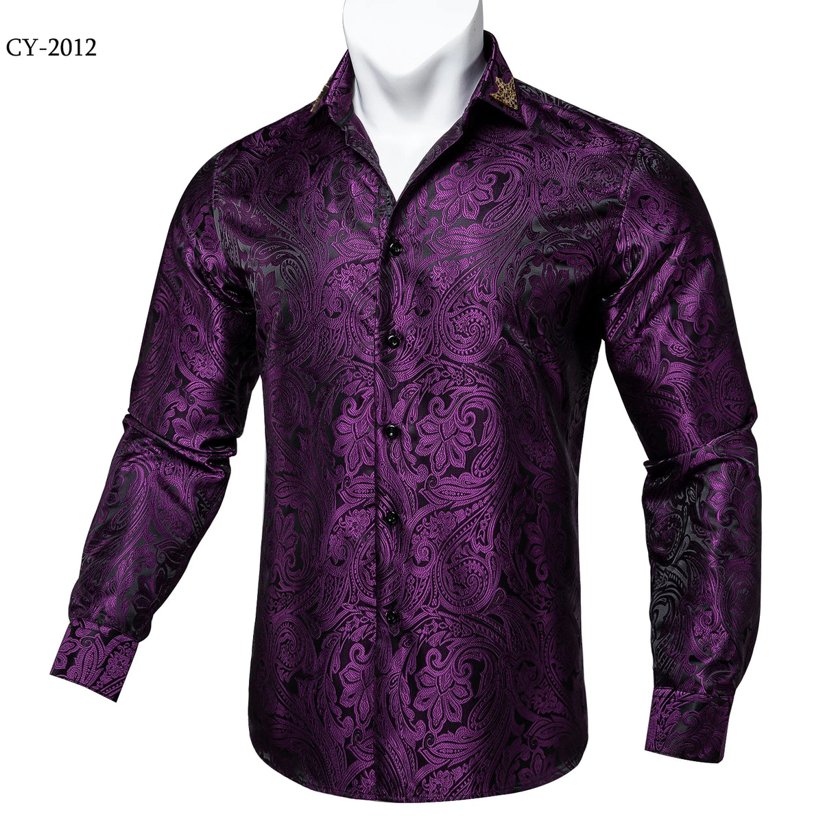 Brand New Men's Royal Blue Business Shirts Luxury Fashion Paisley Long Sleeve Turn-Down Collar Social Shirt Male Casual Blouse