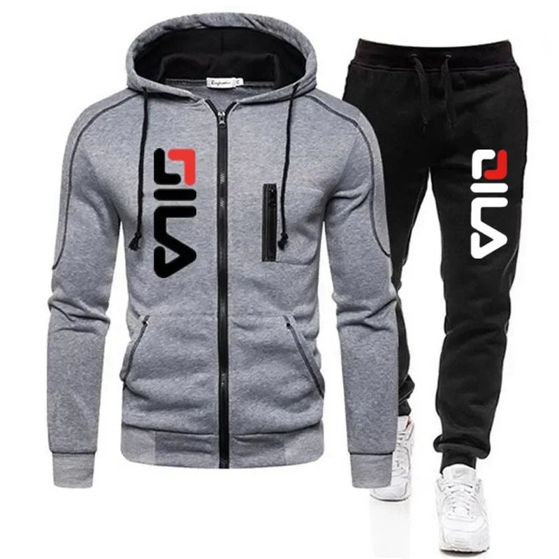 Fashion autumn/Winter men's casual suit,2025 new men's zipper jacket hooded jumper + sweatpants 2 sets, outdoor jogging jacket