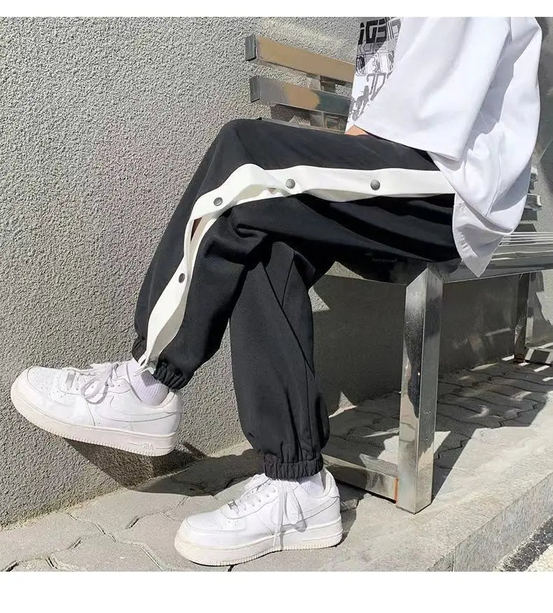 Men's Buttons Pants Running Sports Trousers Male Casual Jogger Basketball Football Sweatpants Outdoor Loose Hiphop Streetwears