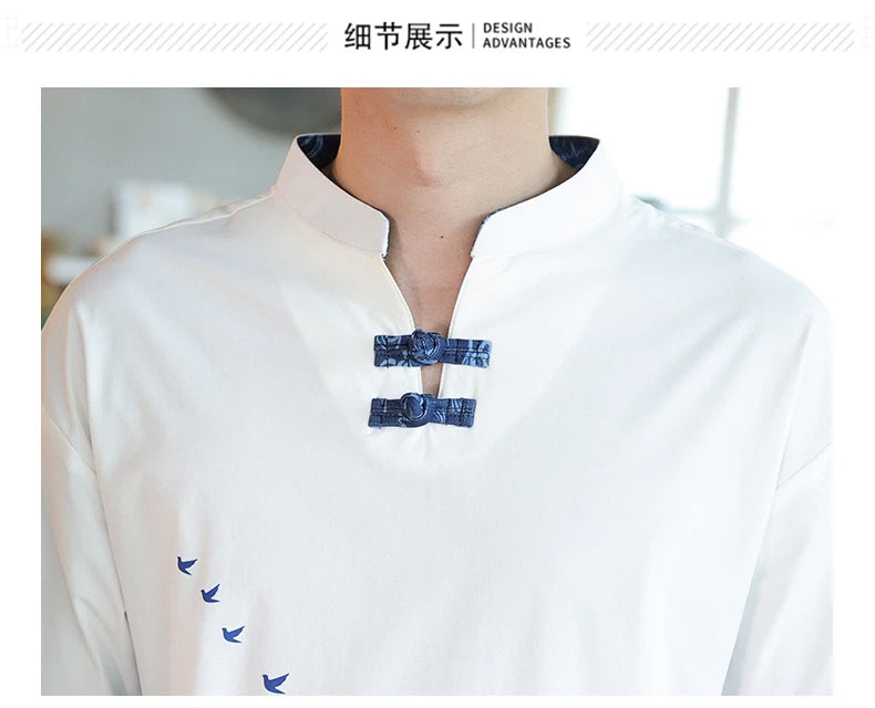 Shirts + Pants summer Cotton linen shorts sleeve shirts Men's Casual Sets Male Fashion trousers and shirts men size M-4XL TZ020
