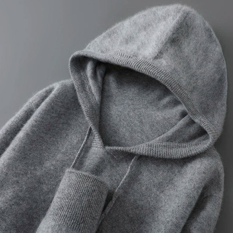 DjzDsm Autumn Winter Men's Sweater 100% Merino Wool Thick Hooded Pullover Soft Knitwear Casual Comfort Wool Clothing Tops