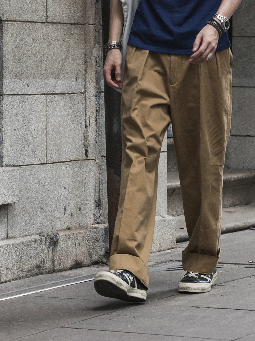 Non Stock Pleated Slacks Summer Spring Relaxed Straight Casual Pants Men Khakis