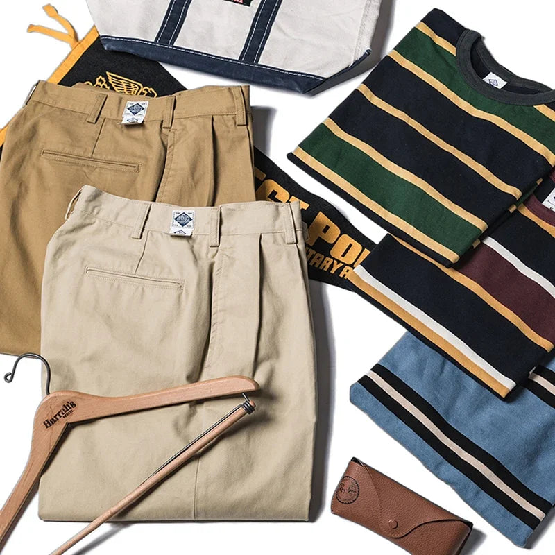 Non Stock Pleated Slacks Summer Spring Relaxed Straight Casual Pants Men Khakis