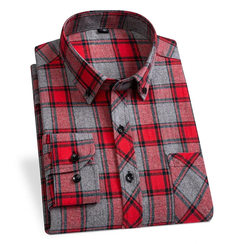 2024 Men  Regular Fit Soft Daily Casual Shirts Clothing Plus size Autumn Winter Fashion New Cotton Flannel Plaid Shirts