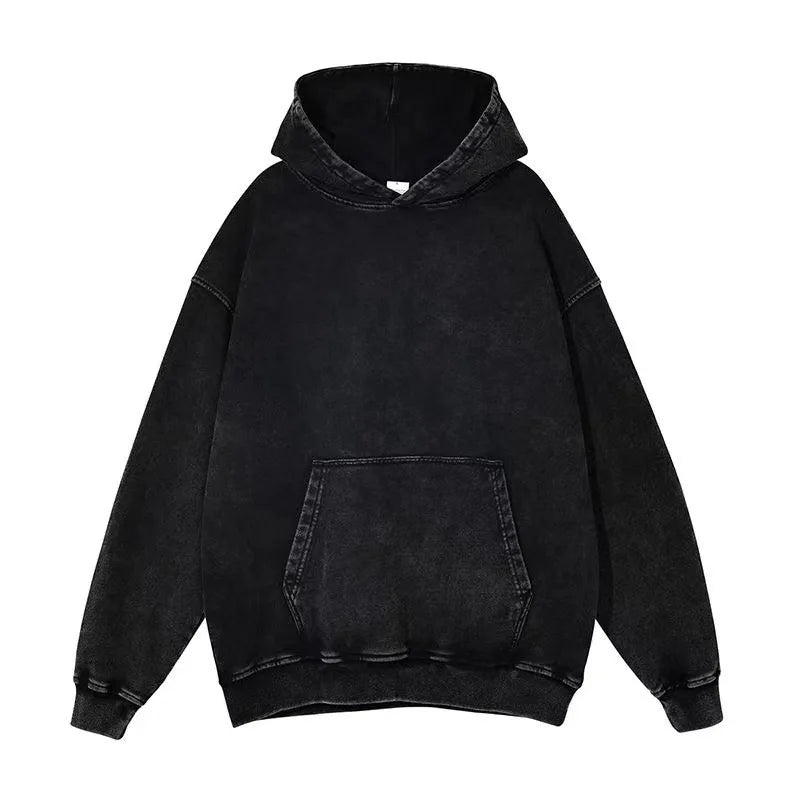 DIY Custom LOGO Cotton Washed Hoodie Zipper Sweatshirt Pants Tracksuit Men Women Retro Loose Distressed HipHop Oversized Big