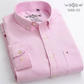 Cotton Oxford Shirt For Men Long Sleeve Plaid Striped Casual Shirts Male Pocket Regular-Fit Button-Down Work Man Dress Shirt