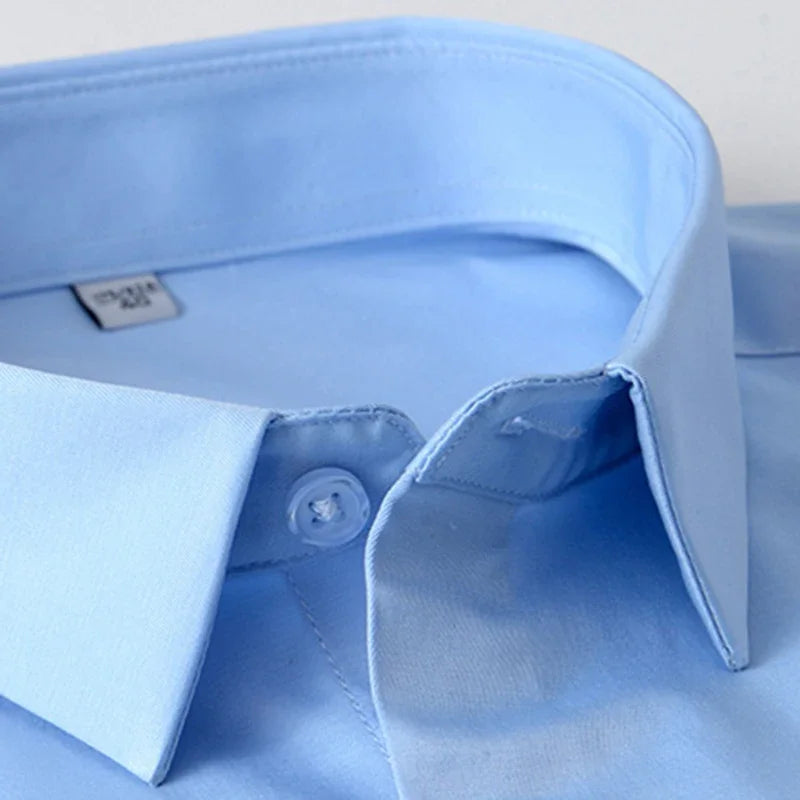 Over Size Solid Color Long-Sleeve Shirts for Men Slim Fit Formal Plain Shirt Elastic Single Pocket Tops Business Dress Clothes