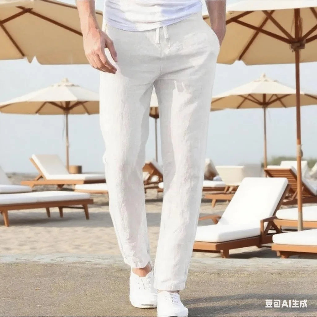 Men's Cotton Linen Pants Joggers Sweatpants Streetwear Breathable Solid Color Vacation Linen Trousers  Autumn Loose casual Pants