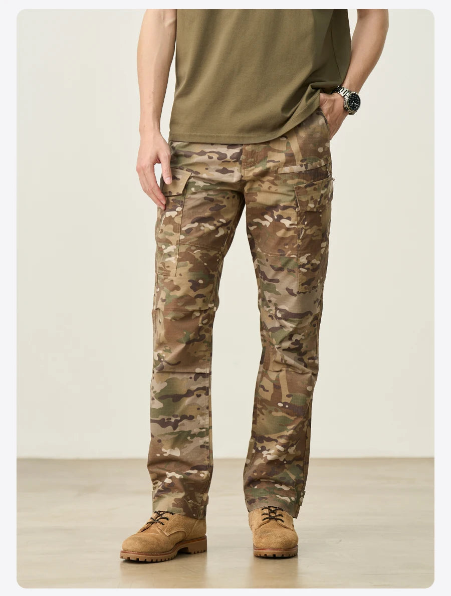 SIMWOOD 2025 Summer New Loose Straight Lightweight Camouflage Tactical Pants Men Cargo Outdoor Hiking Trousers